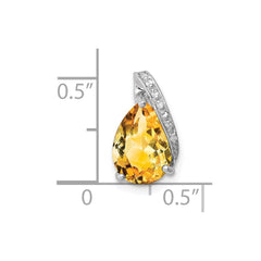 Sterling Silver Rhodium Pear Citrine Pendant QDX775