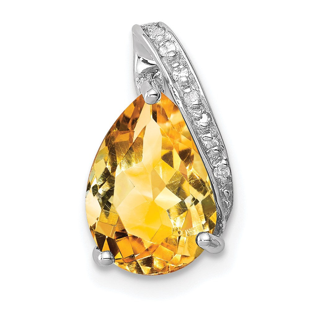 Sterling Silver Rhodium Pear Citrine Pendant QDX775
