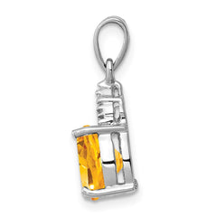 Sterling Silver Rhodium Citrine & Diamond Pendant QDX783