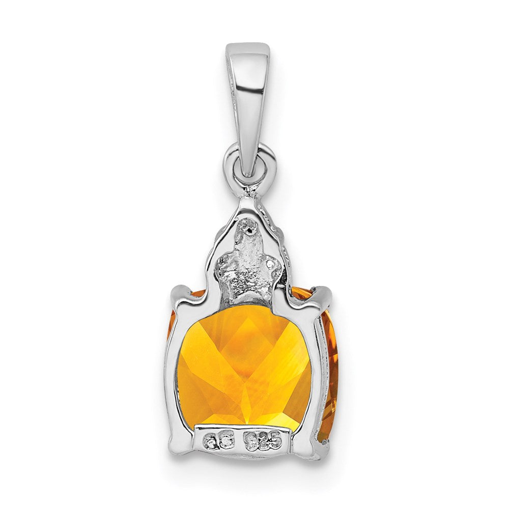 Sterling Silver Rhodium Citrine & Diamond Pendant QDX783
