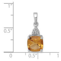 Sterling Silver Rhodium Citrine & Diamond Pendant QDX783