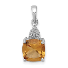 Sterling Silver Rhodium Citrine & Diamond Pendant QDX783
