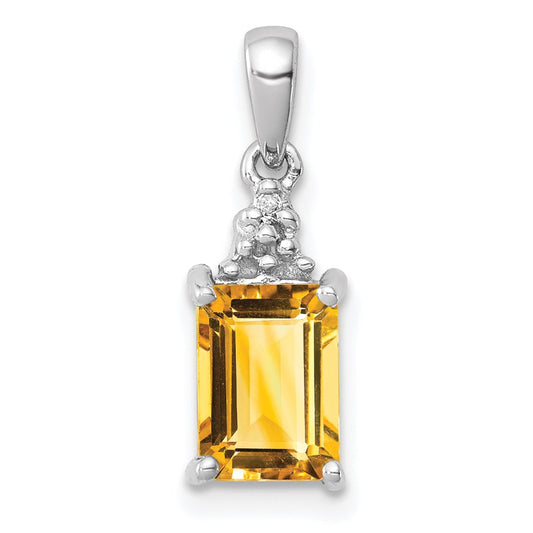 Sterling Silver Rhodium Citrine & Diamond Pendant QDX788