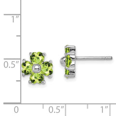 QDX808 Sterling Silver Rhodium Plated Peridot Flower Post Earrings