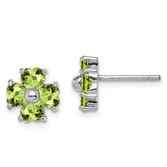 QDX808 Sterling Silver Rhodium Plated Peridot Flower Post Earrings