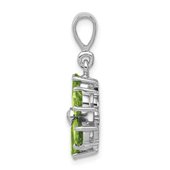Sterling Silver Rhodium Plated Peridot and Diamond Flower Pendant QDX816