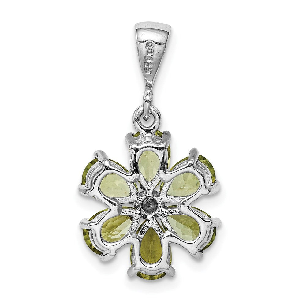 Sterling Silver Rhodium Plated Peridot and Diamond Flower Pendant QDX816