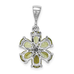 Sterling Silver Rhodium Plated Peridot and Diamond Flower Pendant QDX816