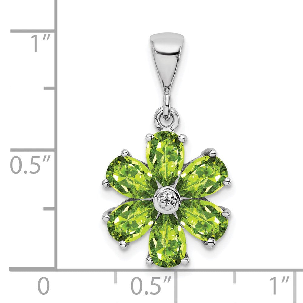 Sterling Silver Rhodium Plated Peridot and Diamond Flower Pendant QDX816
