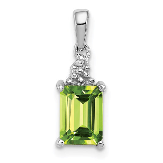 Sterling Silver Rhodium Plated Peridot and Diamond Pendant QDX817