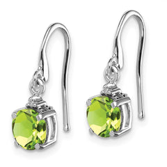 QDX824 Sterling Silver Rhodium Plated Round Peridot and Diamond Wire Earrings