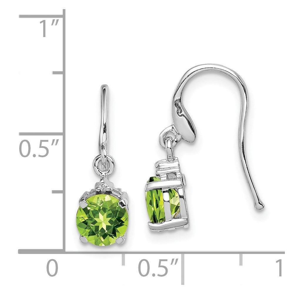 QDX824 Sterling Silver Rhodium Plated Round Peridot and Diamond Wire Earrings