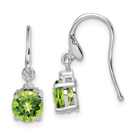 QDX824 Sterling Silver Rhodium Plated Round Peridot and Diamond Wire Earrings