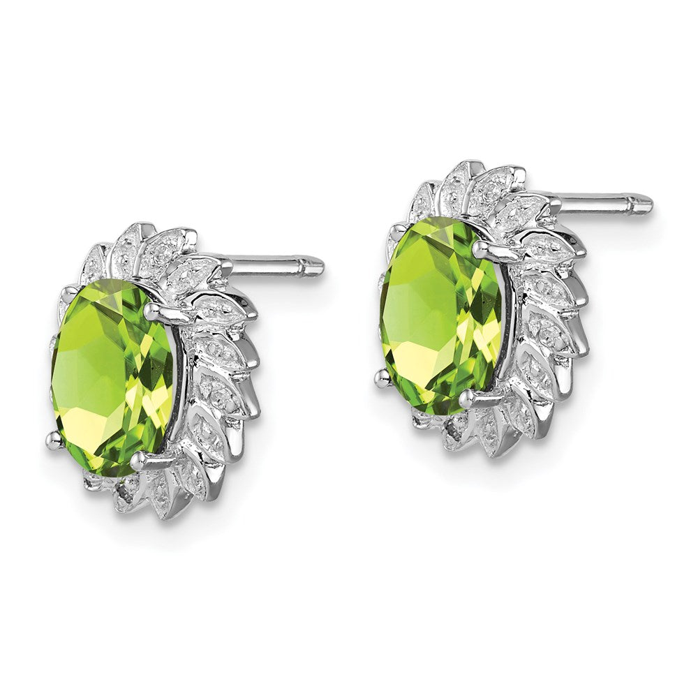 QDX843 Sterling Silver Rhodium-plated Peridot and Diamond Post Earrings