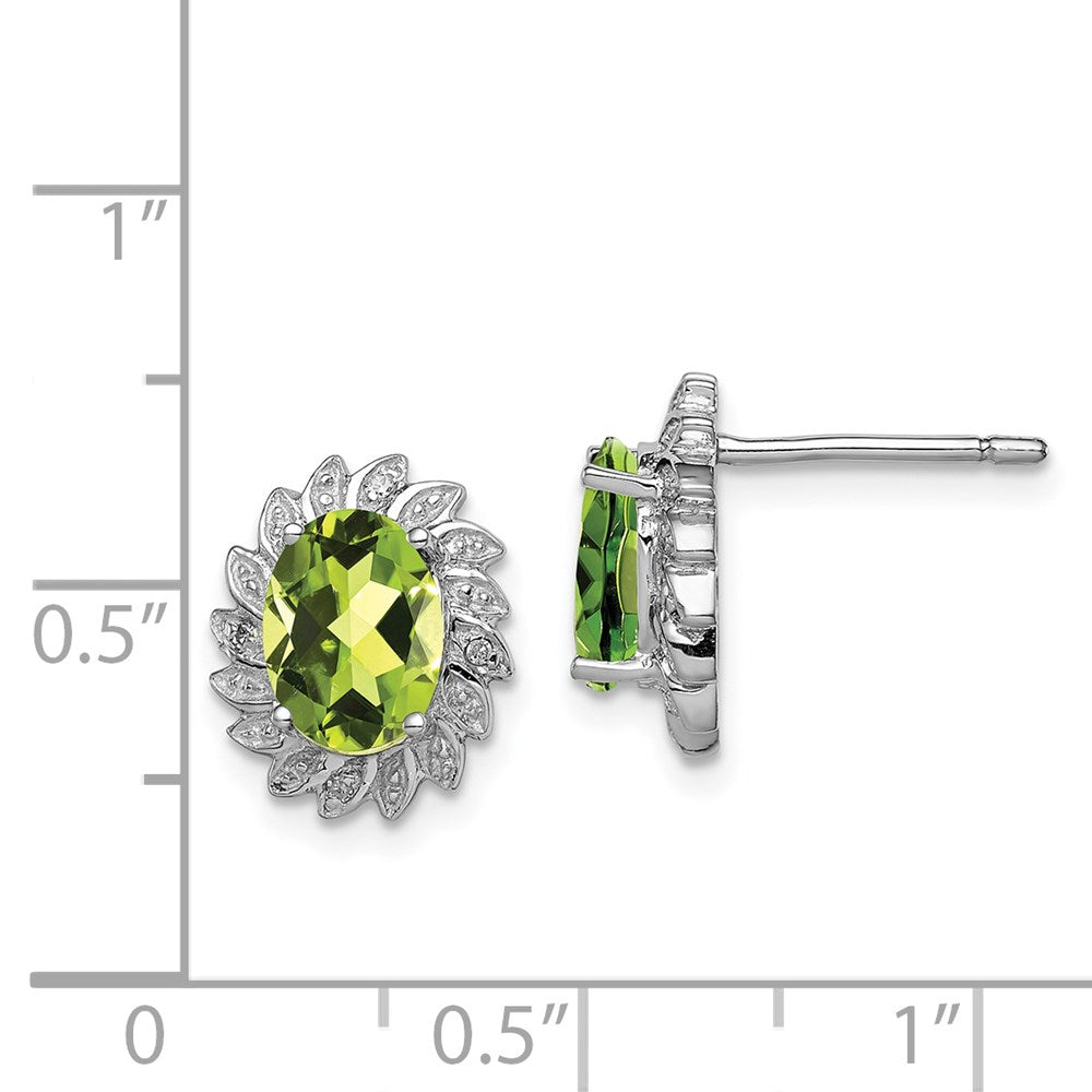 QDX843 Sterling Silver Rhodium-plated Peridot and Diamond Post Earrings
