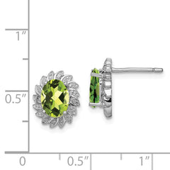 QDX843 Sterling Silver Rhodium-plated Peridot and Diamond Post Earrings