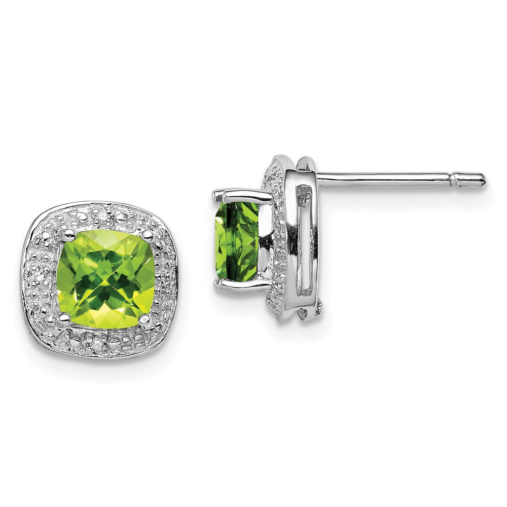 QDX845 Sterling Silver Rhodium Plated Peridot and Diamond Post Earrings