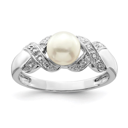 Sterling Silver Rhodium 6mm FW Cultured Button Pearl Ring
