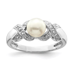 Sterling Silver Rhodium 6mm FW Cultured Button Pearl Ring