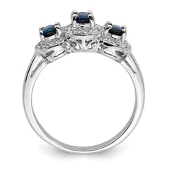 Sterling Silver Rhodium-plated Sapphire & Diamond Ring
