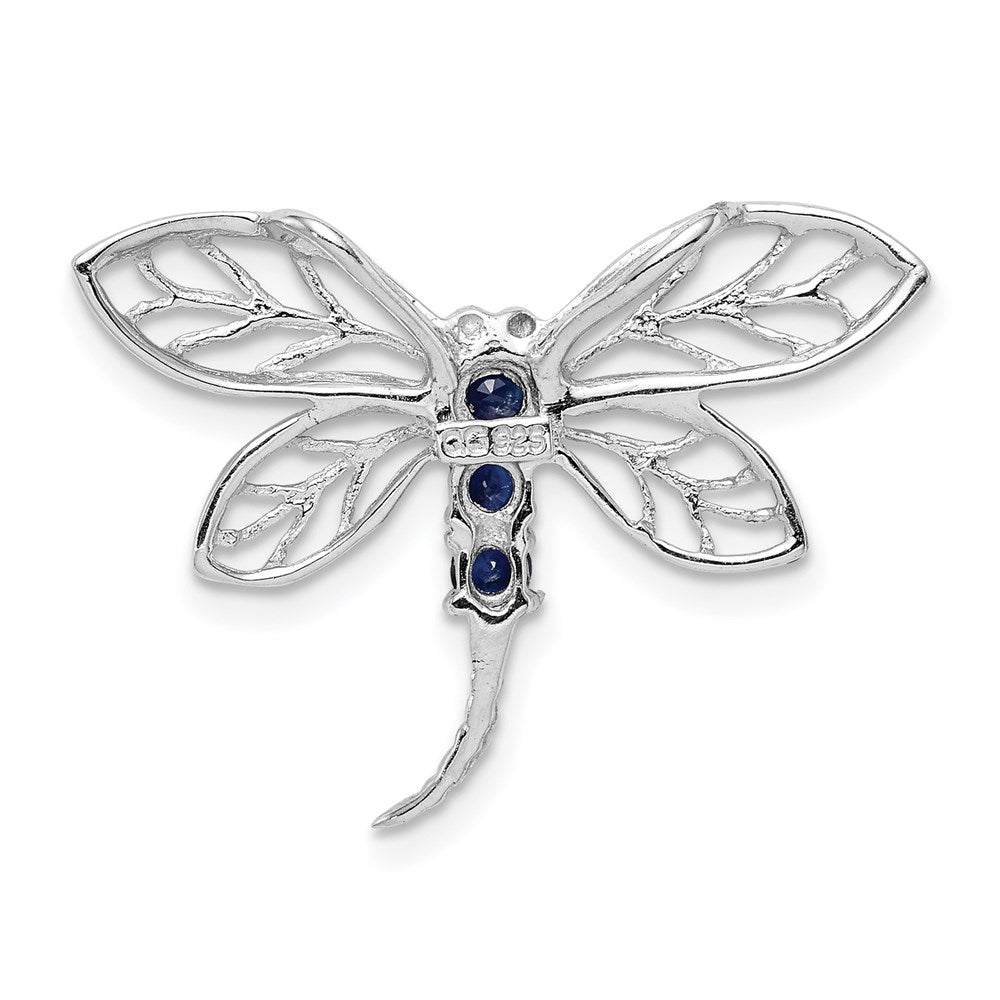 Sterling Silver Rhodium Sapphire Dragonfly Pendant QDX862