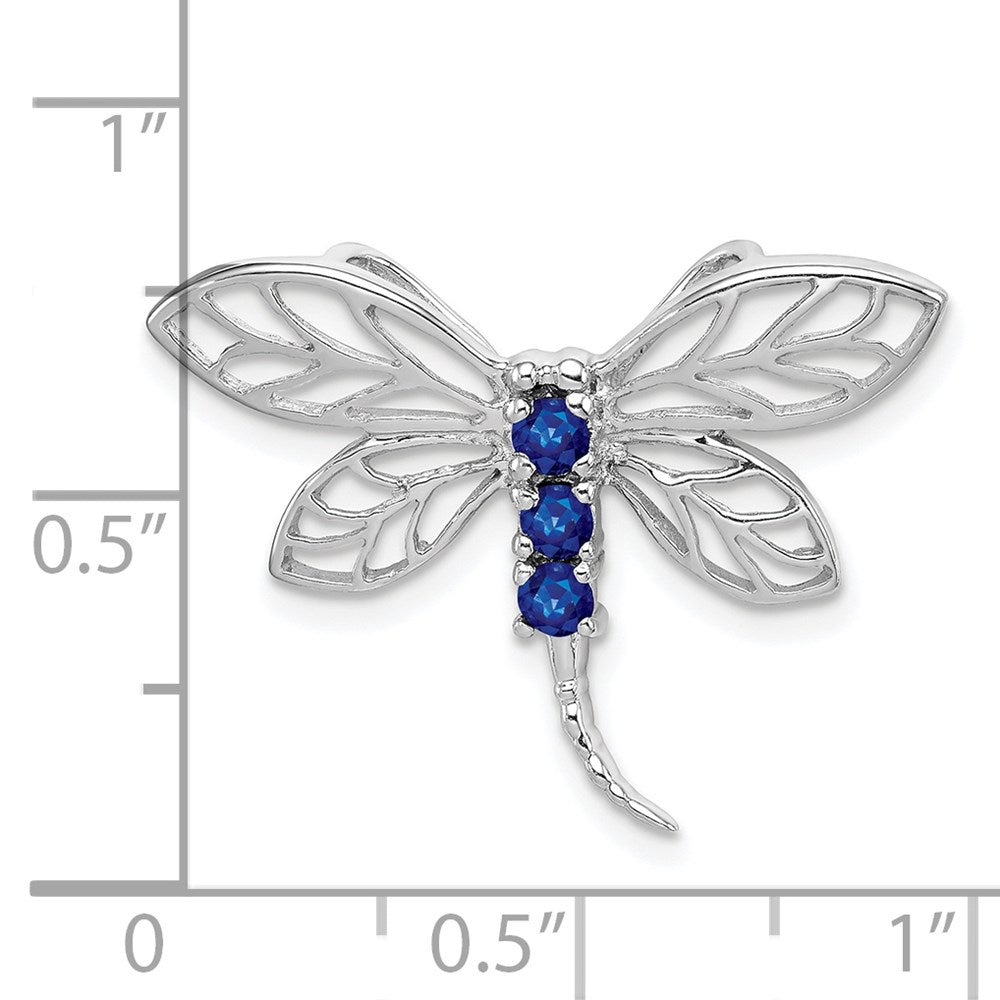 Sterling Silver Rhodium Sapphire Dragonfly Pendant QDX862