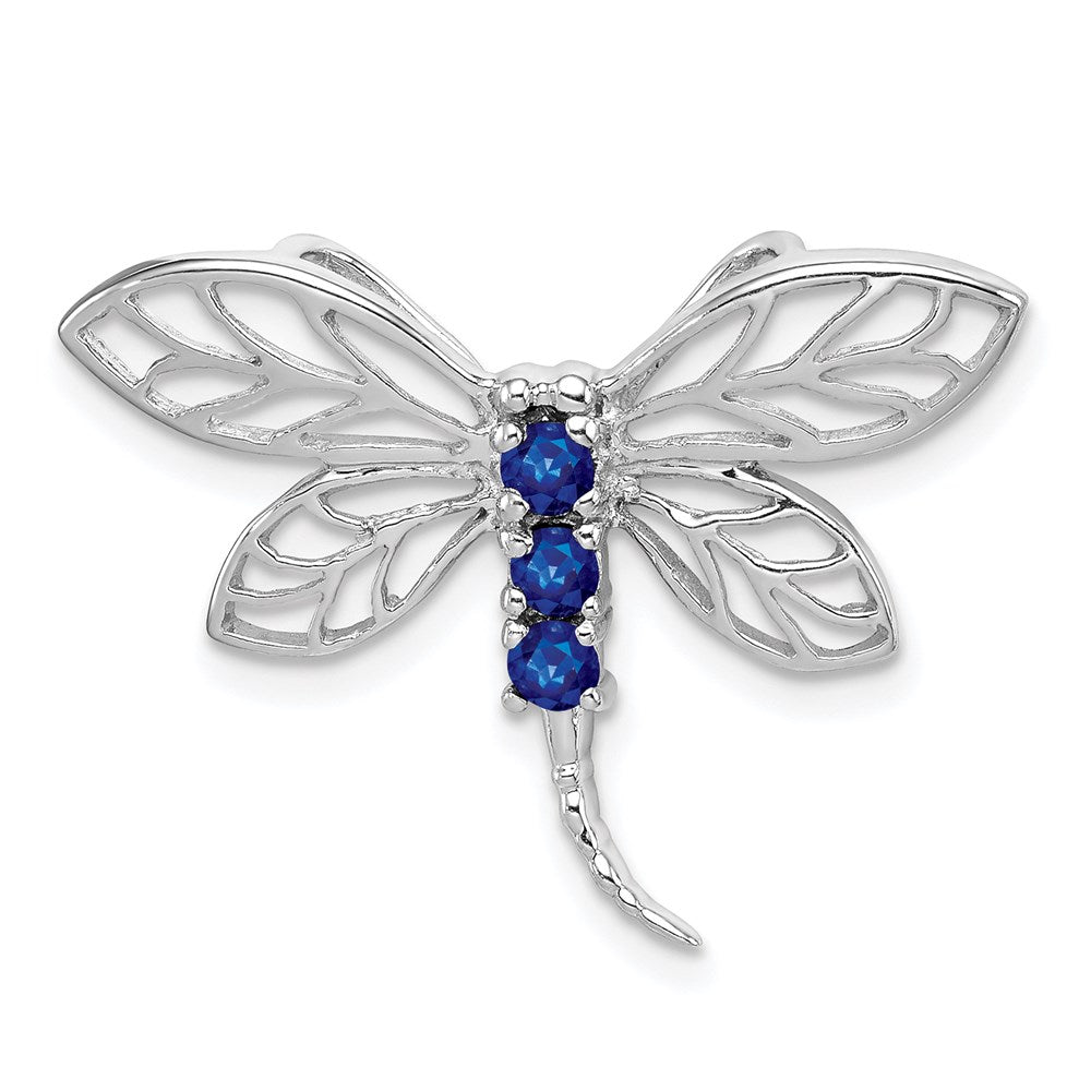 Sterling Silver Rhodium Sapphire Dragonfly Pendant QDX862