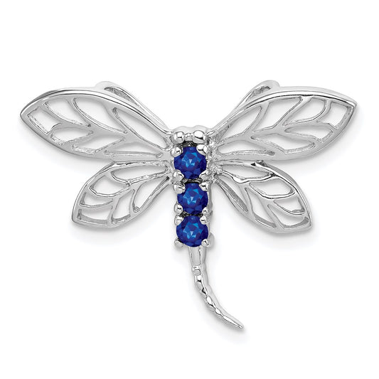 Sterling Silver Rhodium Sapphire Dragonfly Pendant QDX862