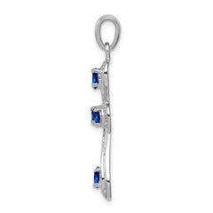 Sterling Silver Rhodium Dark Sapphire & Diamond Cross Pendant QDX863