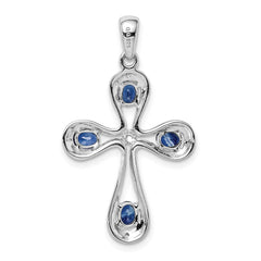 Sterling Silver Rhodium Dark Sapphire & Diamond Cross Pendant QDX863