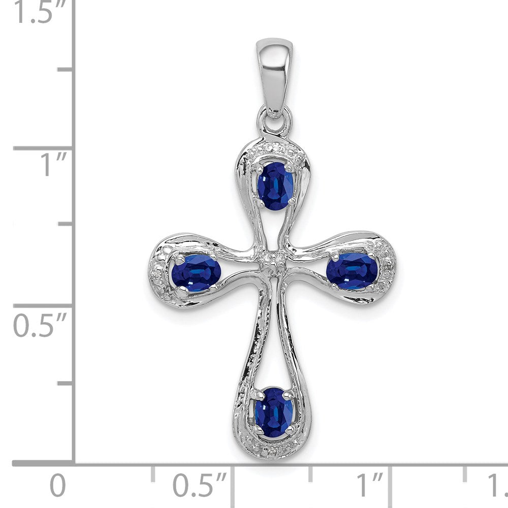 Sterling Silver Rhodium Dark Sapphire & Diamond Cross Pendant QDX863