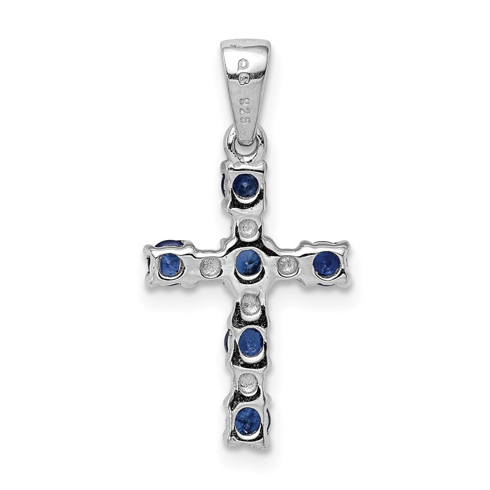 Sterling Silver Rhodium Dark Sapphire & Diamond Accent Cross Pendant QDX864