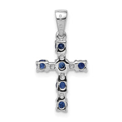 Sterling Silver Rhodium Dark Sapphire & Diamond Accent Cross Pendant QDX864