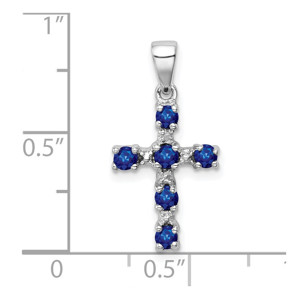 Sterling Silver Rhodium Dark Sapphire & Diamond Accent Cross Pendant QDX864