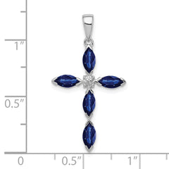 Sterling Silver Rhodium Sapphire Diamond Pendant QDX869