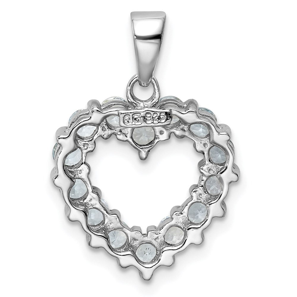 Sterling Silver Rhodium Aqua Heart Pendant QDX883