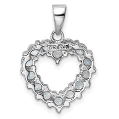 Sterling Silver Rhodium Aqua Heart Pendant QDX883
