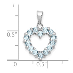 Sterling Silver Rhodium Aqua Heart Pendant QDX883