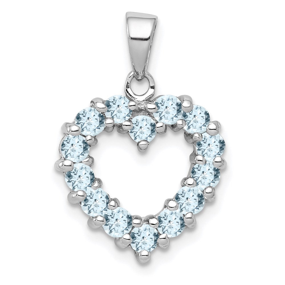 Sterling Silver Rhodium Aqua Heart Pendant QDX883
