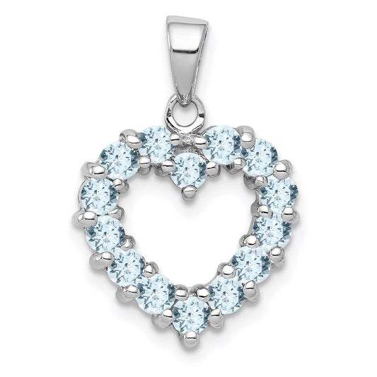 Sterling Silver Rhodium Aqua Heart Pendant QDX883