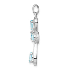 Sterling Silver Rhodium-plated Aquamarine & Diamond Cross Pendant QDX885