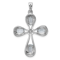 Sterling Silver Rhodium-plated Aquamarine & Diamond Cross Pendant QDX885