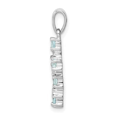 Sterling Silver Rhodium-plated Aquamarine & Diamond Accent Cross Pendant QDX888