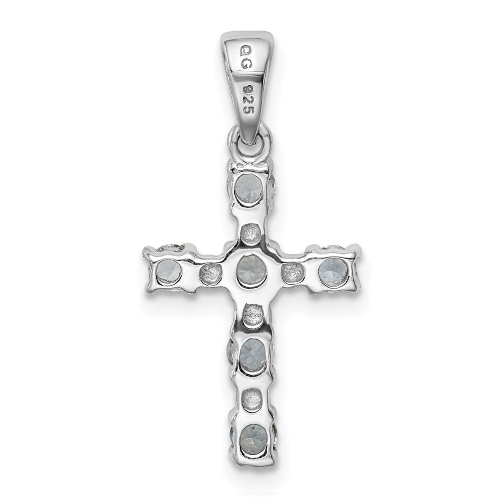 Sterling Silver Rhodium-plated Aquamarine & Diamond Accent Cross Pendant QDX888