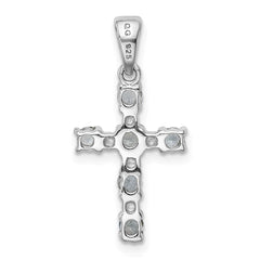 Sterling Silver Rhodium-plated Aquamarine & Diamond Accent Cross Pendant QDX888