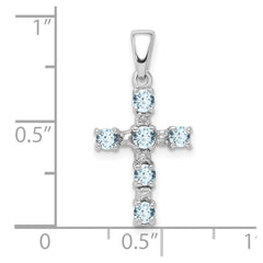 Sterling Silver Rhodium-plated Aquamarine & Diamond Accent Cross Pendant QDX888