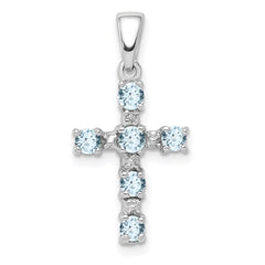 Sterling Silver Rhodium-plated Aquamarine & Diamond Accent Cross Pendant QDX888