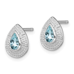 QDX889 Sterling Silver Rhodium Aqua & Diamond Post Earrings