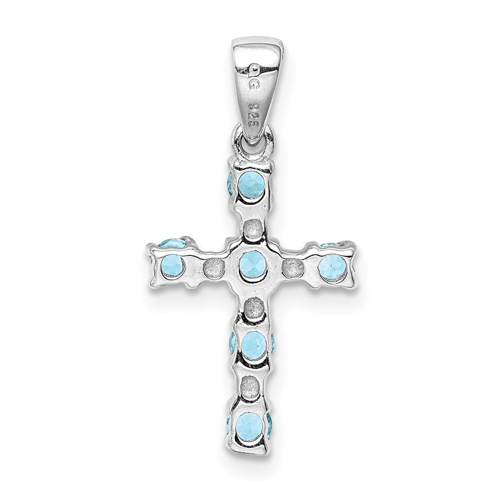 Sterling Silver Rhodium Lt Sw Blue Topaz Cross & Diamond Accent Pendant QDX899