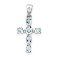 Sterling Silver Rhodium Lt Sw Blue Topaz Cross & Diamond Accent Pendant QDX899